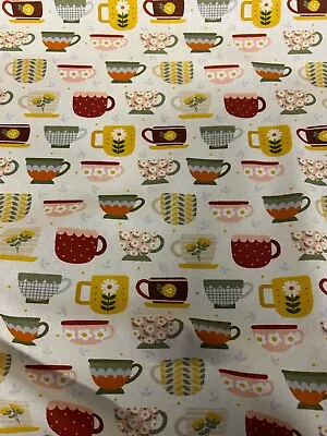 Buy 2.5 Metres Tea Cups High Tea Printed 100% Cotton Craft Fabric (new Colour Tones) • 12.50£