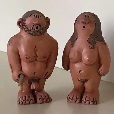 Buy Vintage POTTERY 4 1/2  MALE & FEMALE FIGURINES ~ Artist Signed ~ 1970's ~ Norway • 28.82£