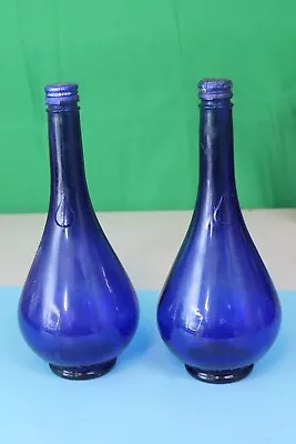 Buy TWO Aqua Della Madonna Cobalt Blue Glass Water Bottle Vintage Made In Italy • 8£