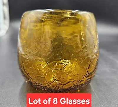 Buy Vintage Hand Blown Amber Crackle Whiskey Glasses Set Of 8 Read Other Description • 37.92£