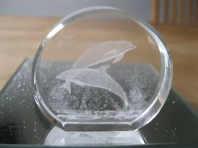 Buy Dolphins & Ocean 3D Art Laser Etched Engraved Crystal Clear Glass Paperweight  • 5.99£