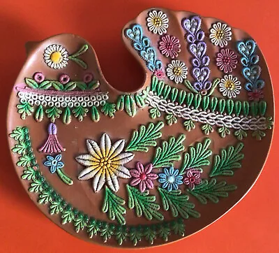 Buy Vintage Retro Scandinavian Danish Ceramic Wall Plaque Bird Floral Lace Pottery • 36£