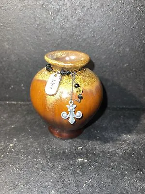 Buy  Brown Drip Glazed Pottery Vase W/Serenity Meditation Beads  Peace  • 9.44£