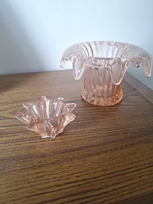 Buy Art Deco Pink Glass Lilly Vase With Glass Separater • 0.99£
