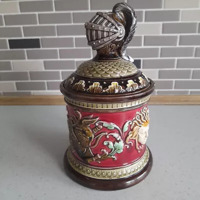 Buy Austrian Antique Majolica  Tobacco Jar      Knights Helmet • 10£