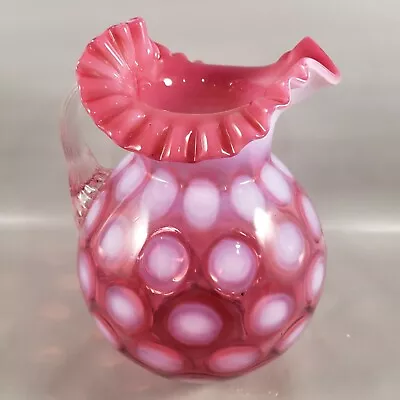 Buy Vintage Fenton Cranberry Opalescent Coin Spot Dot Optic Ruffled Glass Pitcher • 151.56£