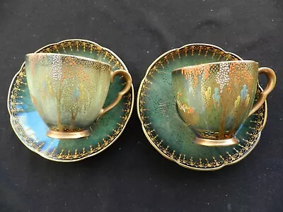 Buy Pair Of Carlton Ware Green Vert Stork Pattern Cups And Saucers • 49.99£