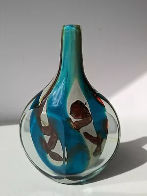 Buy Mdina Glass Lollipop Vase Tiger Ice Cut Facet Turquoise Copper 20cm Malta Retro • 40£