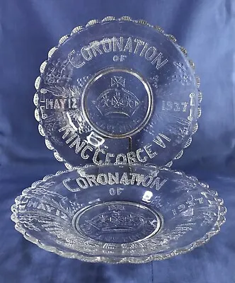 Buy Pair Of Vintage KING GEORGE VI Coronation 1937 Commemorative Glass Plates VGC • 15.99£