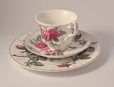 Buy Roy Kirkham English Rose Footed Cup Saucer Plate Gold Trim • 28.76£