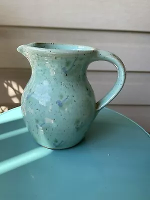 Buy Handmade Seafoam Green Blue Speckled Stoneware Pottery Small Pitcher 5”-Marked • 18.94£