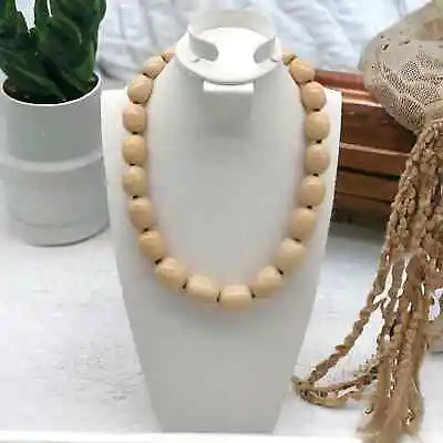 Buy Crackle Glazed Chunky Graduated Cream Beaded Vintage Statement 10 Inch Necklace • 55.92£