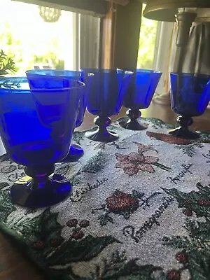 Buy Vintage Cobalt Blue Footed Wine/ Water Goblets Set Of 5 • 33.36£