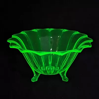 Buy Art Deco Uranium Glass Footed Bowl, Vintage 1930s, Glowing • 32£