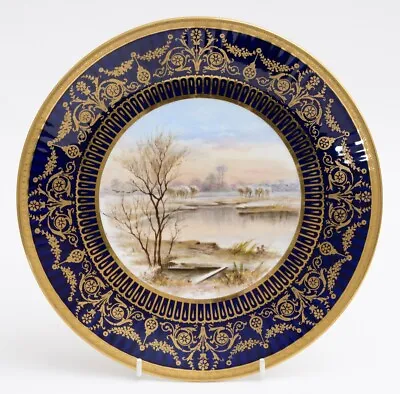 Buy Antique Wedgwood China Hand Painted Dessert/Cabinet Plate Snowy Calm River Scene • 99.99£