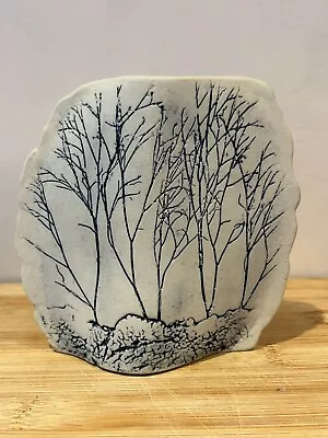 Buy Vintage Tenmoku Pottery Vase  5 Inches  Impressed Trees Vase Malaysian Stickered • 14£