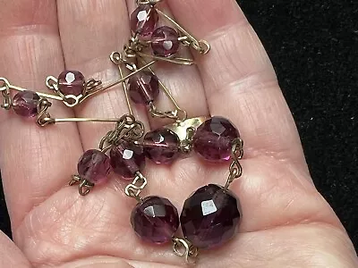 Buy Vintage Facetted Czech Amethyst/Glass Necklace On Gold-Plated Links • 8£