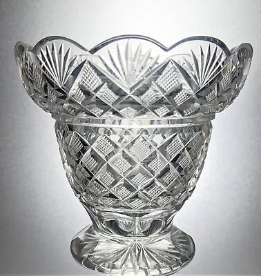 Buy Antique Scallop Rimmed Heavy Lead Crystal Cut Glass Footed Vase - 15 Cm • 30£