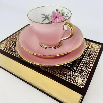 Buy Adderley Lawley Trio Tea Cup & Saucer Cake Plate Bone China Cabbage Rose Pink • 19.99£