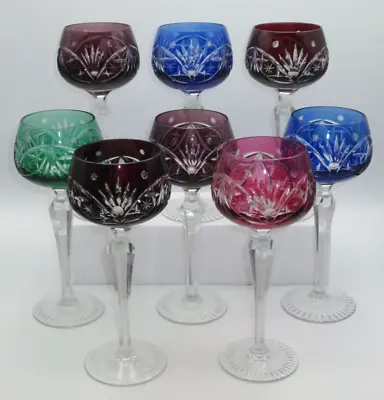 Buy Vintage Bohemian Cut-to-clear Multicolor Hock Wine Glasses - Set Of 8 • 203.40£