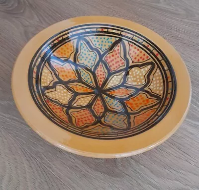 Buy Moroccan Handmade Pottery Salad Bowl Ochre Brown Orange Turquoise    24cm   NEW  • 20£