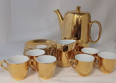 Buy Royal Worcester Gold Lustre Tea Set Of 6 Cups & Saucers With Teapot & Milk Jug • 44.99£