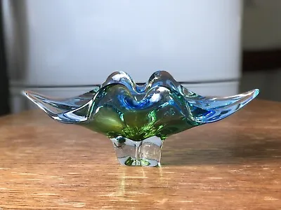 Buy Vtg Bohemian Art Glass Vase Thick Blue Czechoslovakia Hospodka • 281.50£