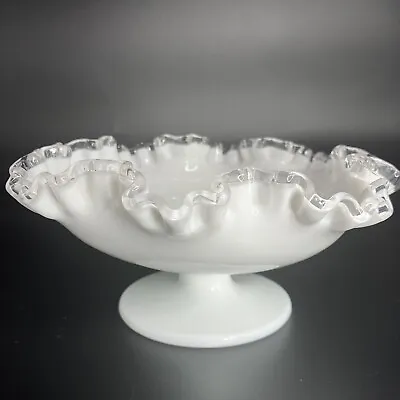 Buy Vintage Fenton Silver Crest Milk Glass Ruffled Pedestal Compote Candy Dish  READ • 18.92£
