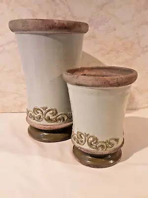 Buy MOD Pottery Clay Vessel Vase SET Scroll Design Green Crackle Glaze  • 28.82£