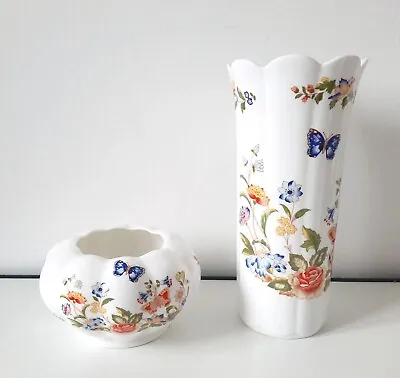 Buy Aynsley Cottage Garden Fine Bone China Vase 21cm & Posy Bowl 7cm Made In England • 10£