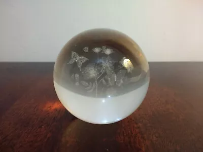 Buy Vintage Small Art Glass Paperweight Round Ball Orb Ornament Butterflies Flowers • 14.95£