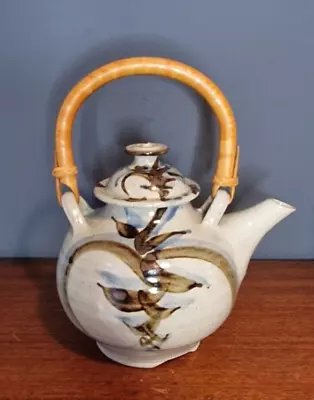 Buy Teapot Bamboo Handle Grey And Blue Decorative Art Home Studio Pottery  • 17£