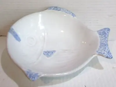 Buy Vintage Fish Shaped Pottery Serving Bowl Stunning Blue & White Stripes • 33.19£