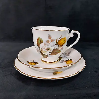 Buy Royal Grafton Cup Saucer Side Plate Trio Yellow White Roses Fine Bone China • 9.99£