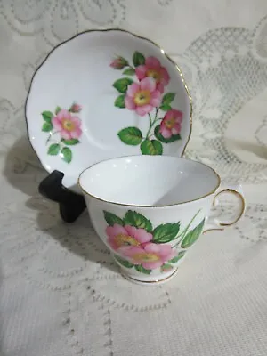 Buy Royal Vale Bone China Cup & Saucer White W/ Pink Wild Roses Gold Trim England • 4.80£