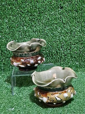 Buy Vintage Royal Doulton Early 20th Century Ruffled Edge Stoneware Pot 3D Rare Pair • 59.99£