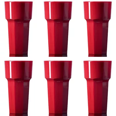 Buy Tall Tumbler Glass Red - Reusable Polycarbonate Plastic - 341ml/12oz - Pack Of 6 • 16.99£