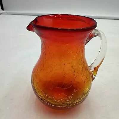 Buy Vintage Red Amberina Hand Blown Crackle Glass Small Pitcher 3.5” • 18.94£