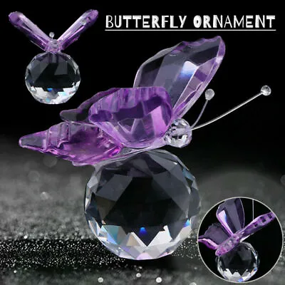 Buy Crystal Glass Purple Flying Butterfly With Ball Figurine Ornaments Home Decor • 5.88£