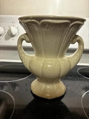 Buy Vintage American Art Pottery Vase Speckled Off White Glaze Double Handles • 19.92£