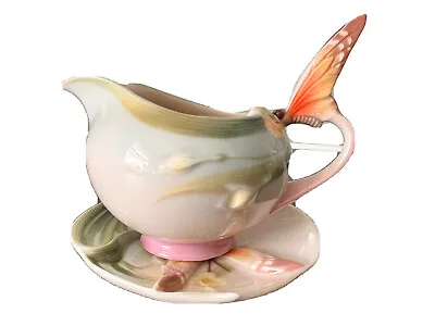 Buy Franz.Beautiful Grand Porcelain Butterfly Cream Jug And Saucer. Rare Item. Boxed • 23.99£