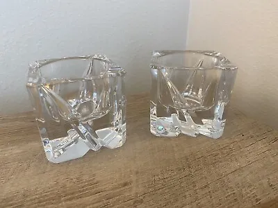 Buy Glass Votive Candle Holders Set Of 2 Clear Thick Brilliant Cut Square • 15.34£