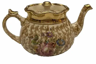 Buy Arthur Wood Teapot Rare Unique Sponge Ware Roses Gold Trim England Stamped. • 71.13£