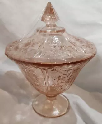 Buy Vintage Sharon Pink Depression Glass By Federal Footed Candy Dish W/ Lid 1930s • 18.86£