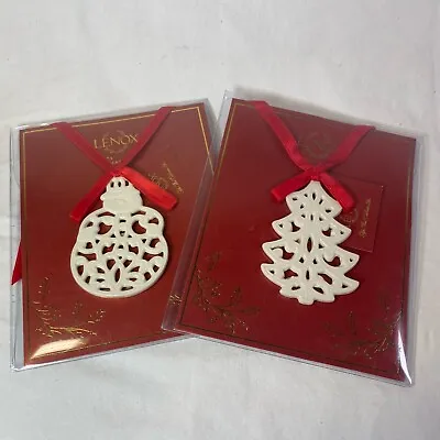 Buy Lenox Charms CHRISTMAS TREE & SNOWMAN Fine Ivory China Holiday Ornaments 2 NEW • 24.08£