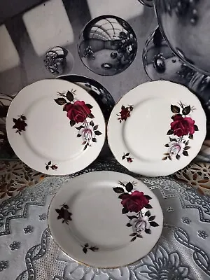 Buy Vintage Colclough Bone China Side Plates Red And Pink Roses Set Of3 • 3£