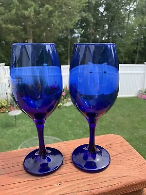 Buy 2 Solid Cobalt Blue Crystal Stemmed Water Wine Glasses • 21.30£