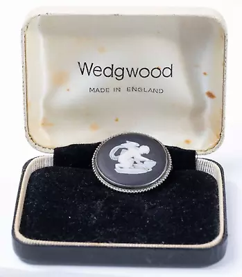 Buy Vintage Wedgwood Black Basalt Jasperware Round Cupid Brooch,Boxed. VGC. • 14.99£