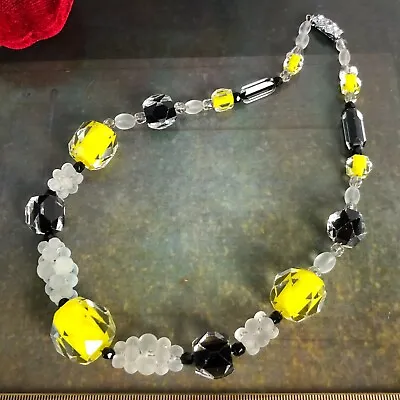 Buy Vintage Art Deco Neon Yellow Black Satin Glass Bead On Chain Necklace 46cm 18  • 38£