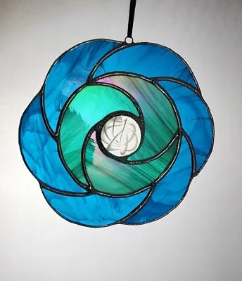 Buy Handmade Stained Glass Suncatcher Swirled Flower Blue Turquoise - 6  • 36.23£